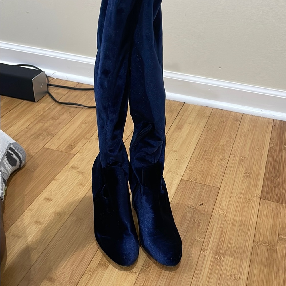 Madden Girl Blue Over the Knee Boots Suede-Like Texture